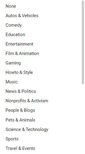 All YouTube Categories