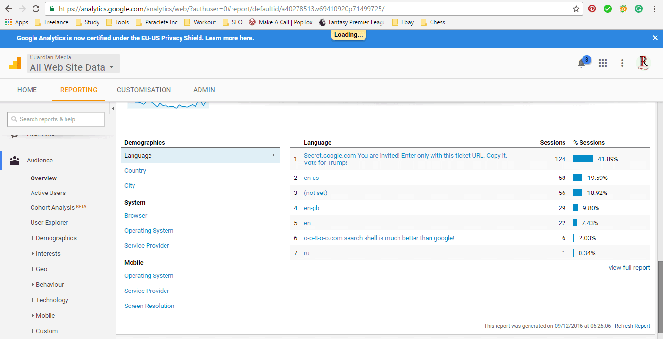 Google Analytics Audience Overview