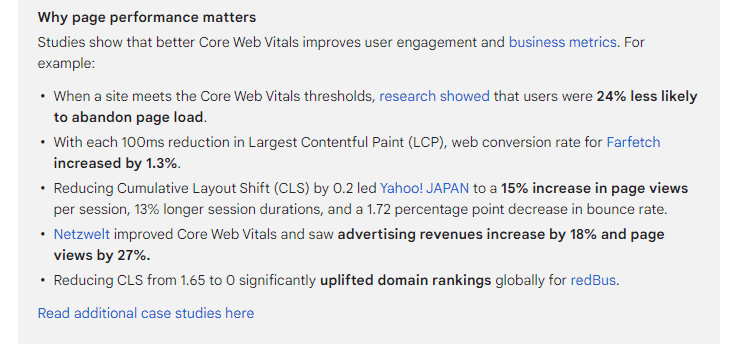 Core Web Vitals data