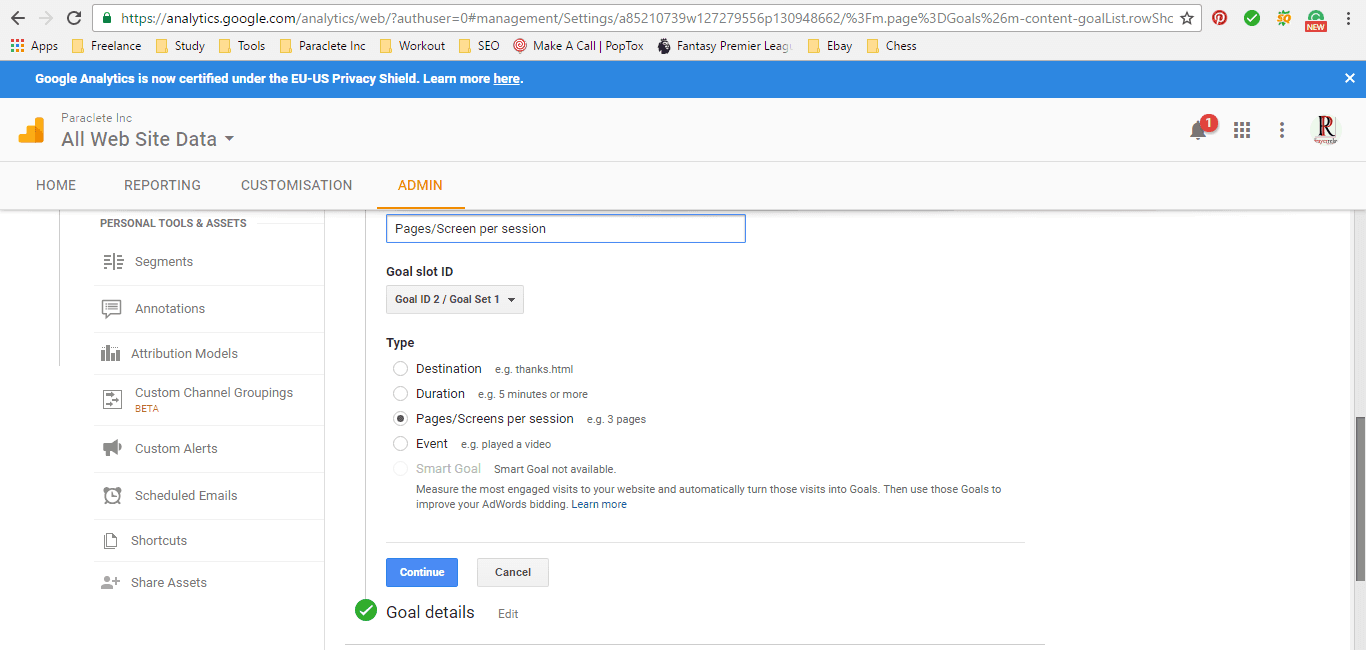 Google Analytics Goal Slot ID - Pages