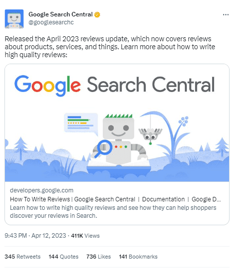 Twitter - Google 2023 Reviews Update