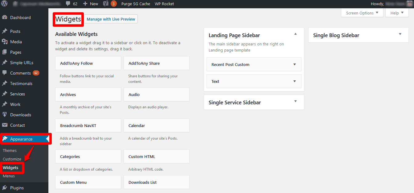 Widgets New WordPress Widgets Section