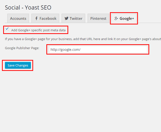Google Plus - Yoast SEO Setting