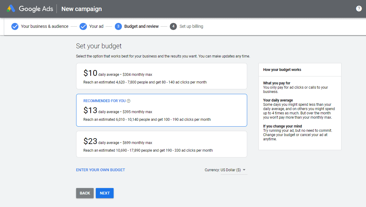 Setting Up Google Ads Budget