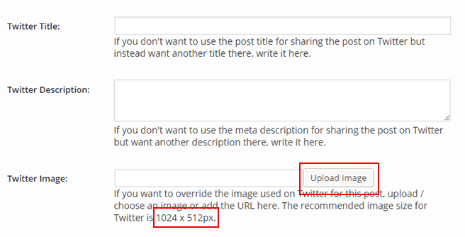 Yoast Twitter Image Upload Section